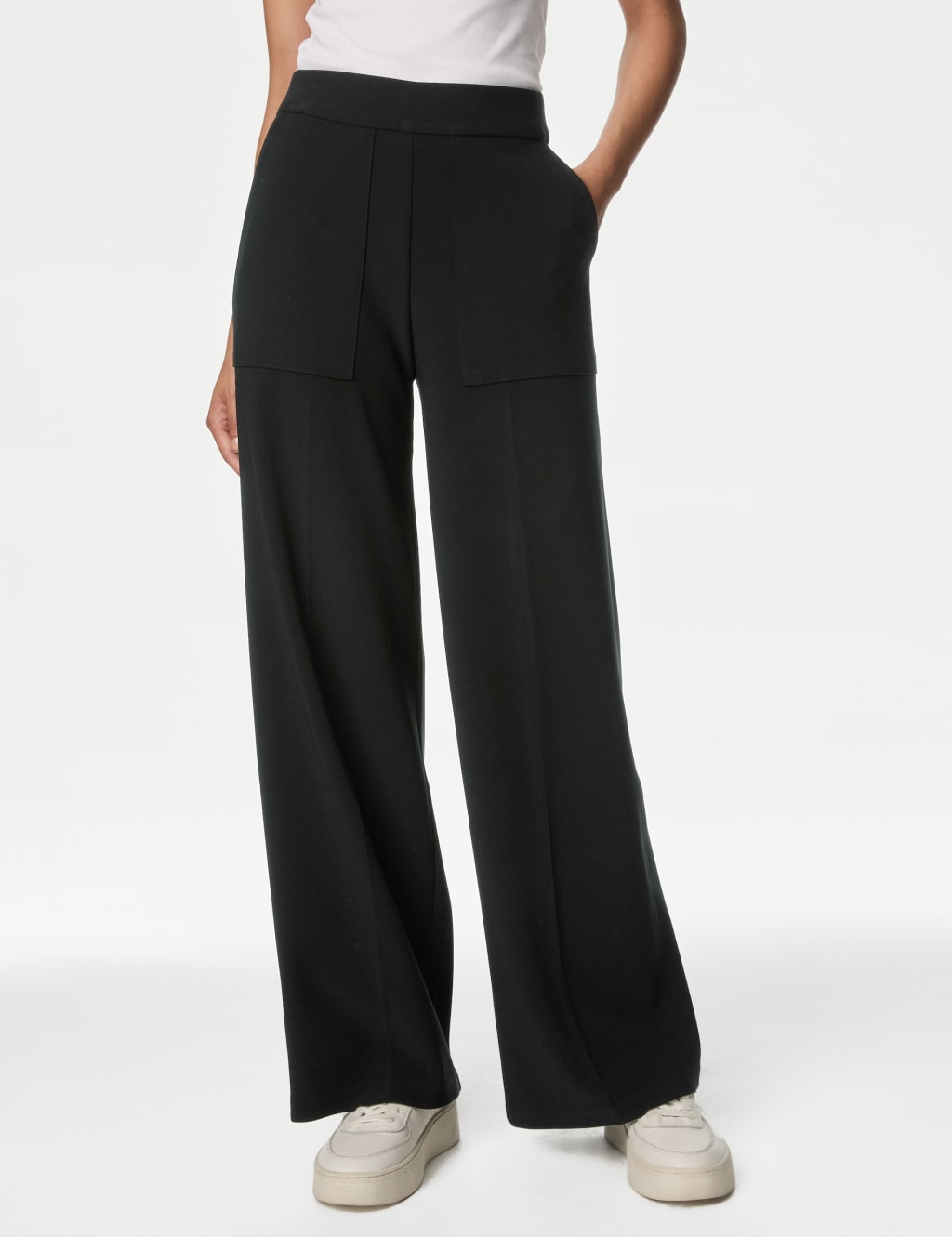Women crepe jersey flare wide cropped pants top
