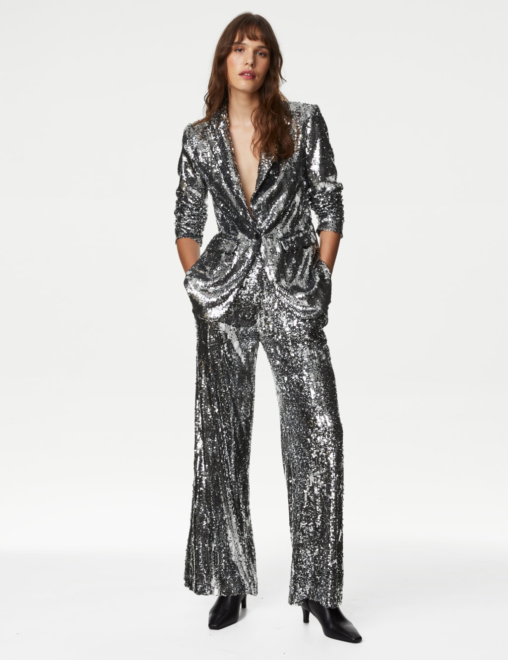 Sequin Elasticated Waist Wide Leg Trousers M S Collection M S
