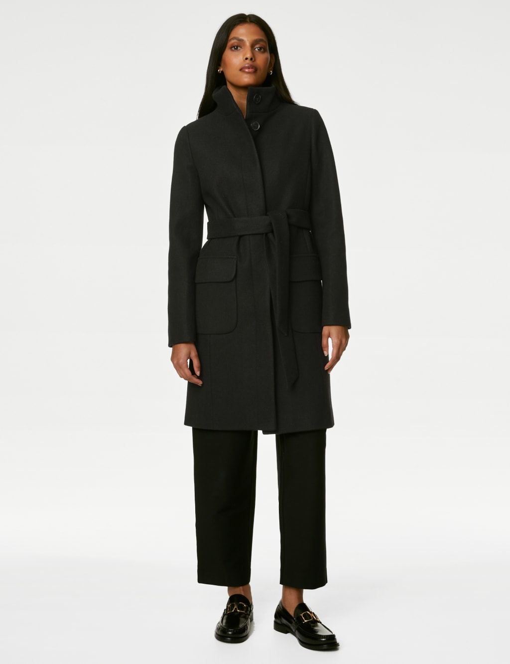 Belted Funnel Neck Trench Coat