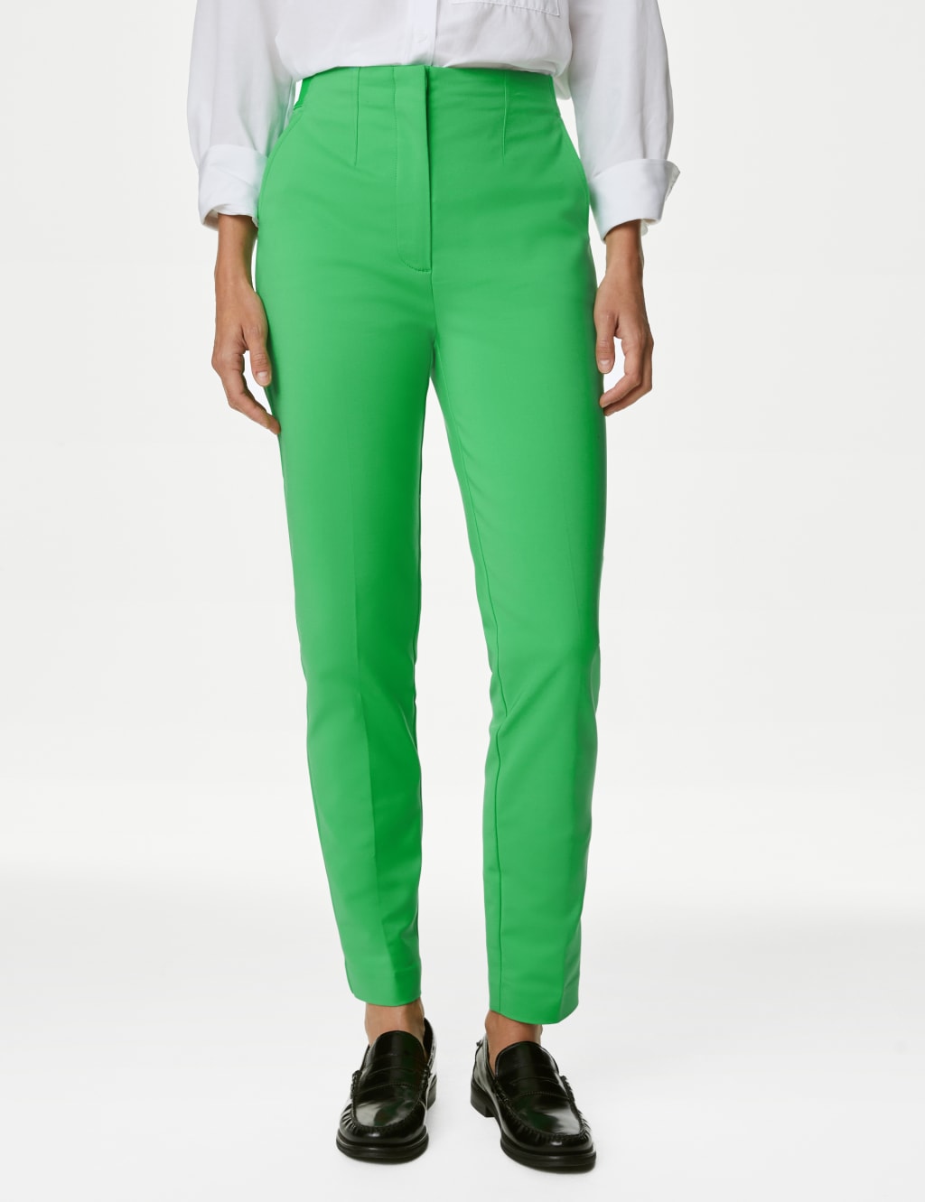 Cotton Blend Slim Fit Ankle Grazer Trousers 4 of 5