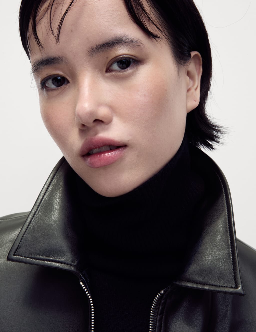 M&s black leather jacket hot sale