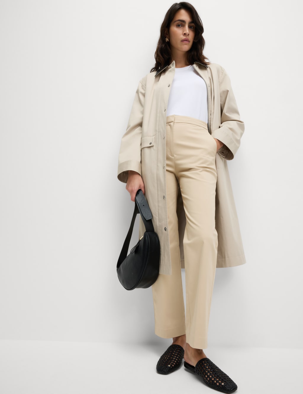 Cotton Rich Straight Leg Ankle Grazer Trousers 3 of 6