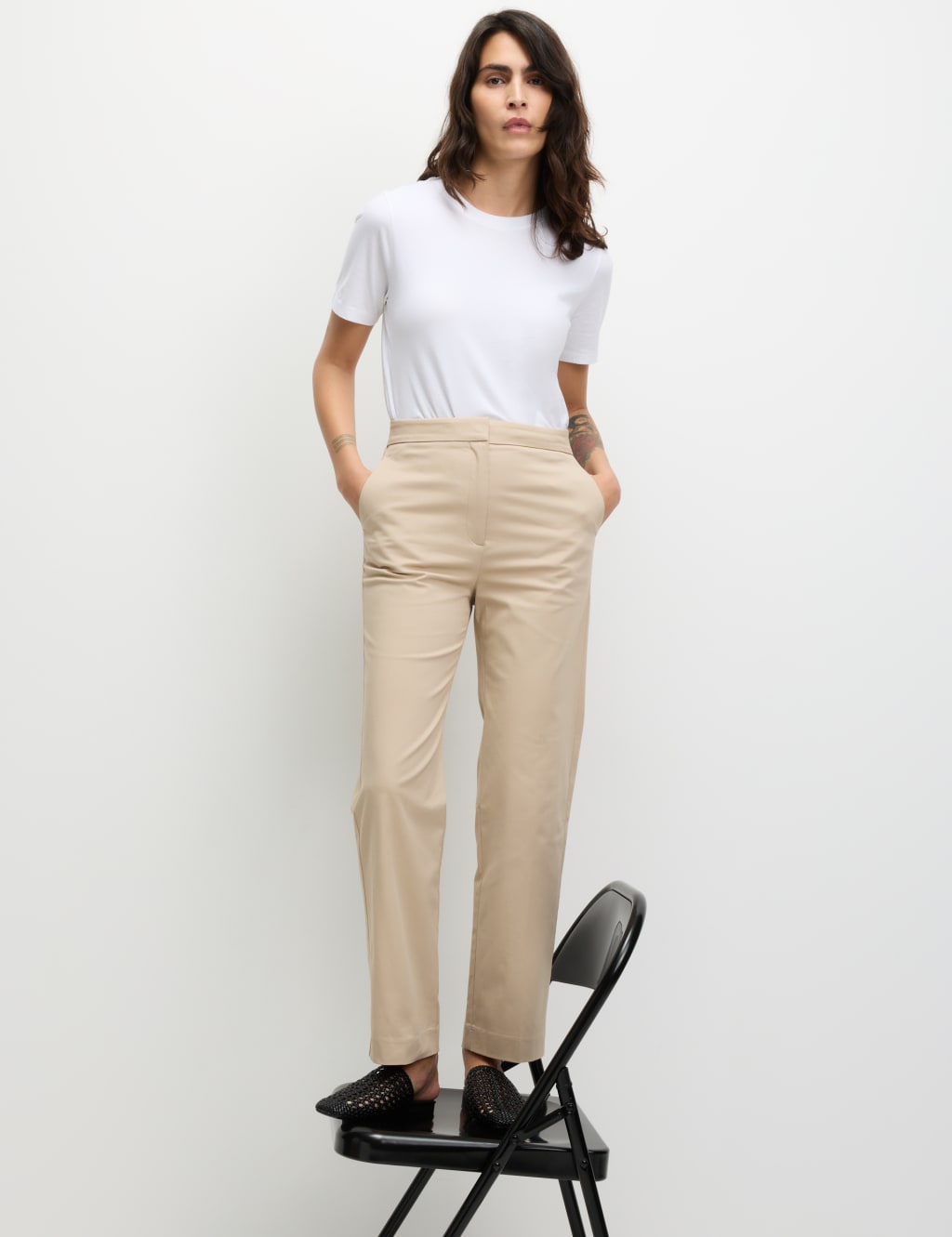 Cotton Rich Straight Leg Ankle Grazer Trousers 5 of 6
