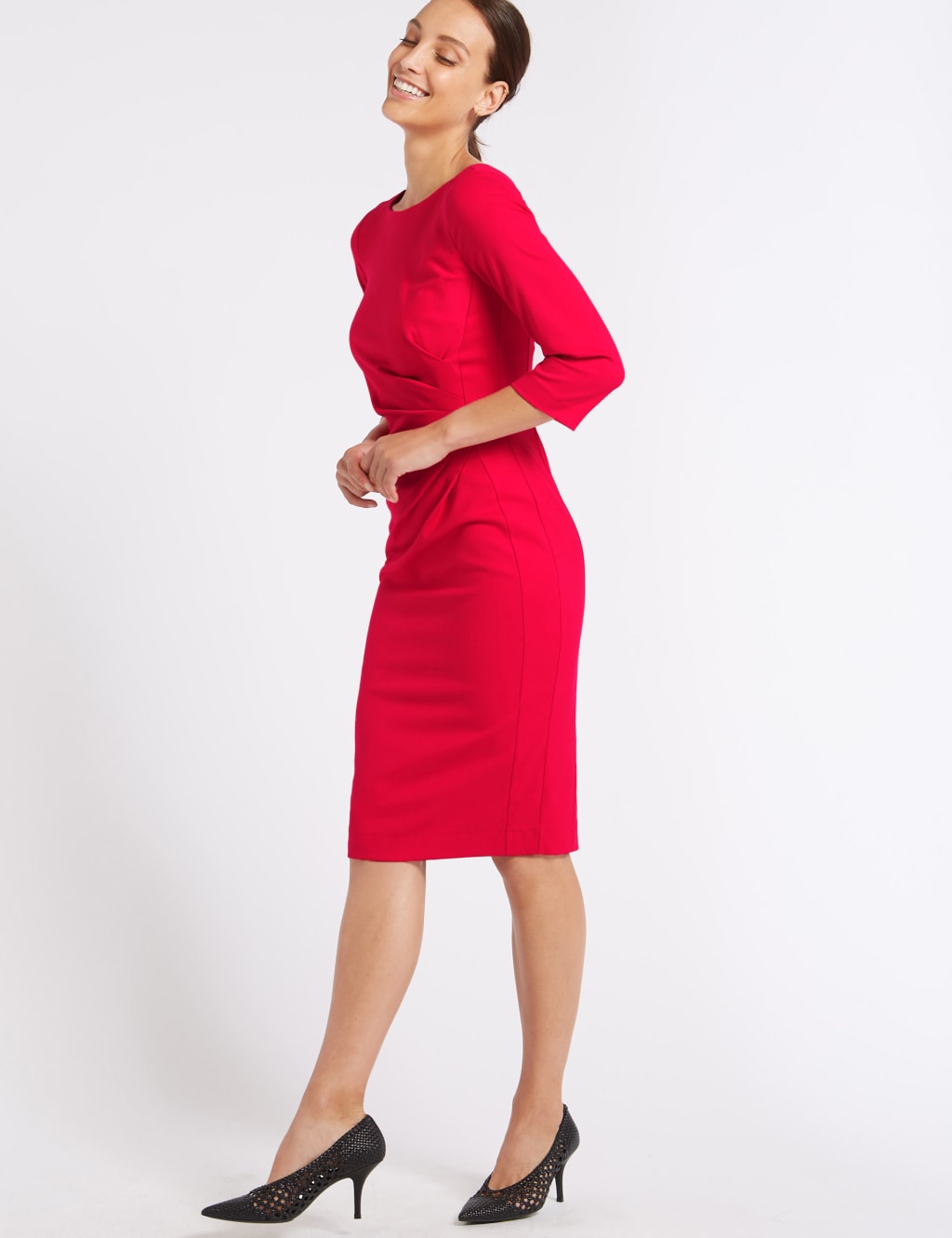 Twisted Front 3/4 Sleeve Bodycon Midi Dress 3 of 5
