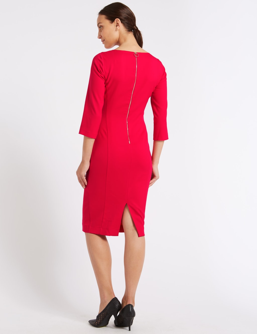 Twisted Front 3/4 Sleeve Bodycon Midi Dress 4 of 5