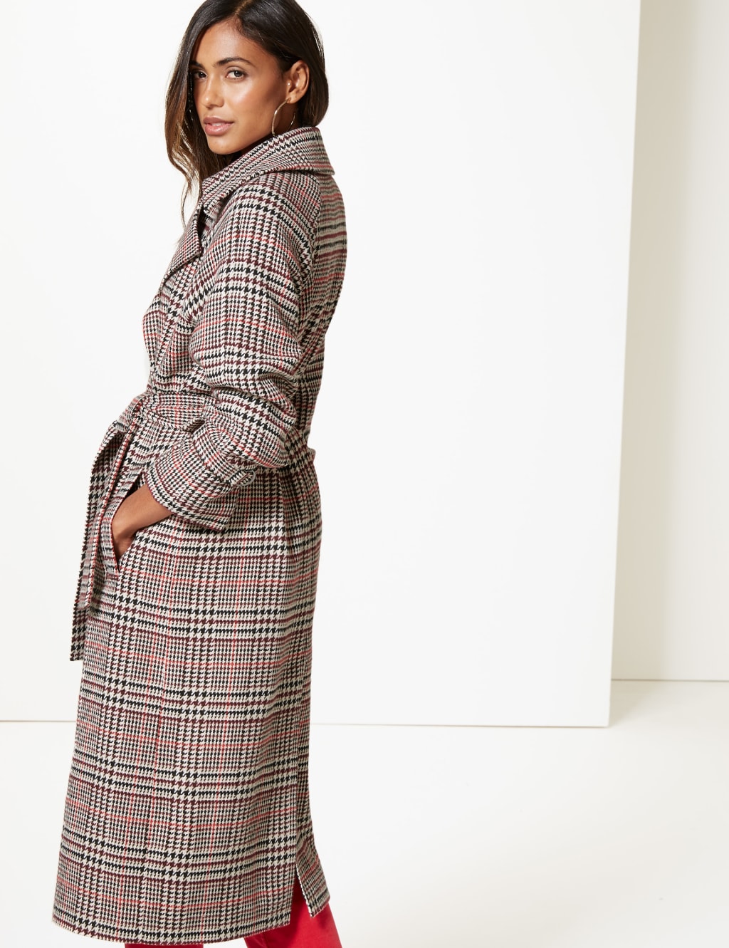 Checked Belted Coat M S Collection M S