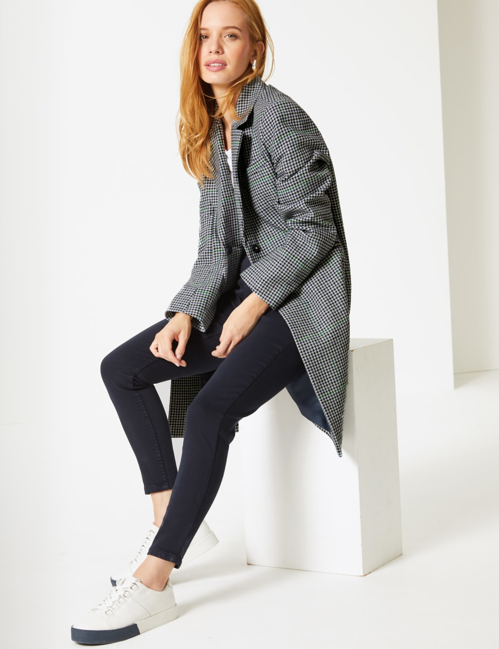 PETITE Wool Blend Checked Coat M S Collection M S