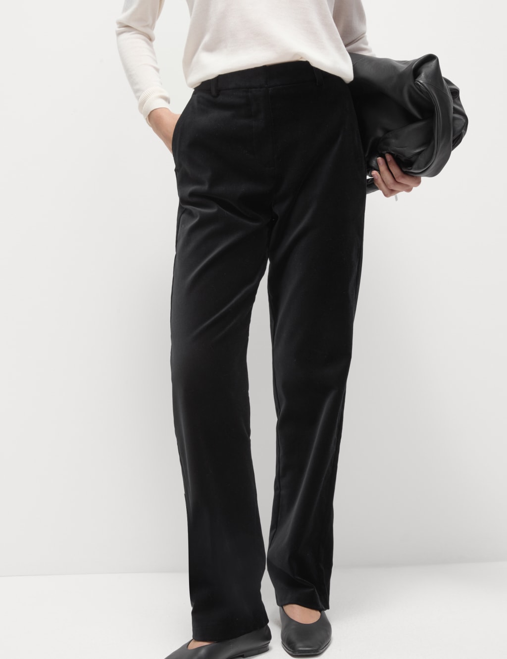 Ladies black velvet trousers best sale