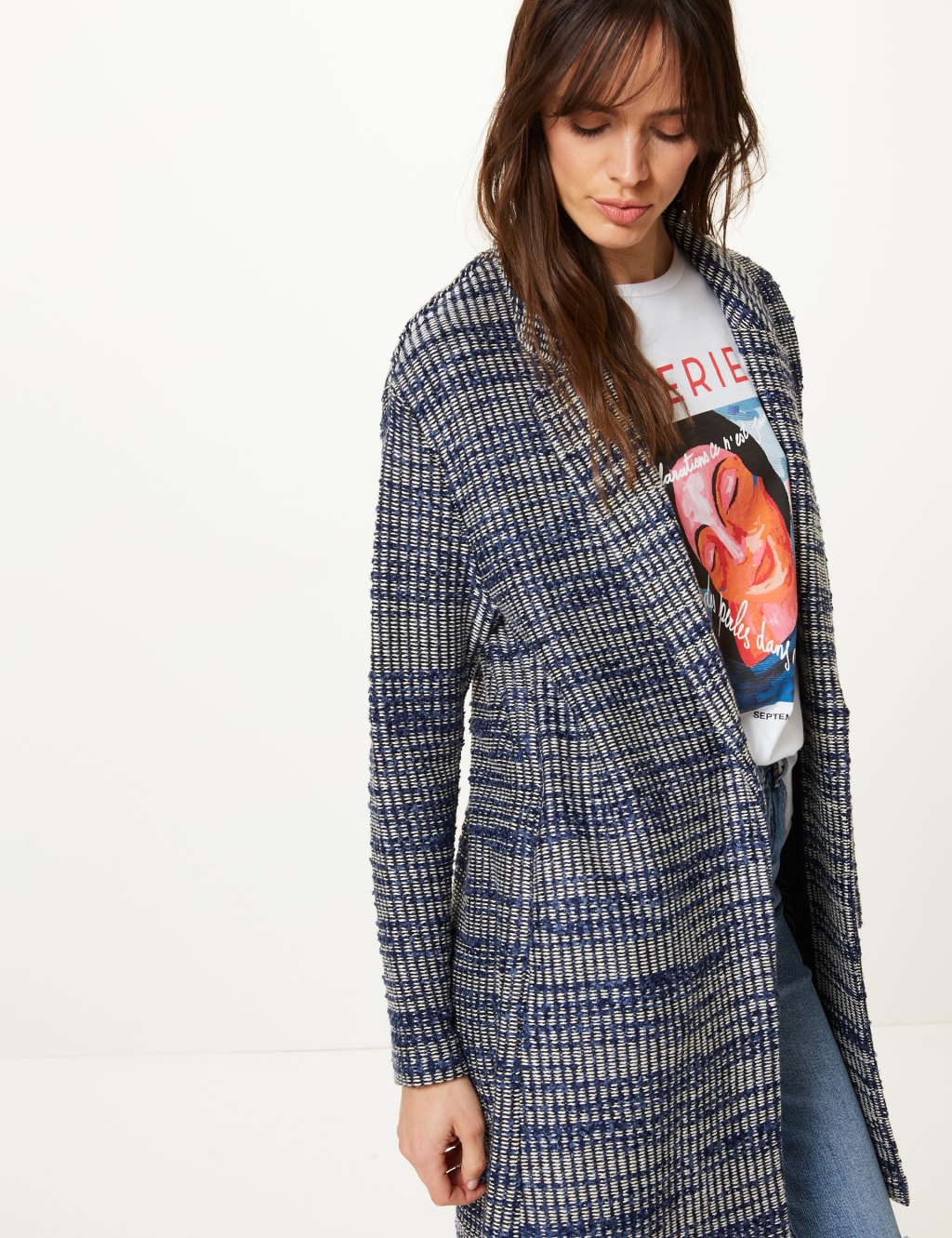 Textured Unlined Tweed Cardi Coat M S Collection M S