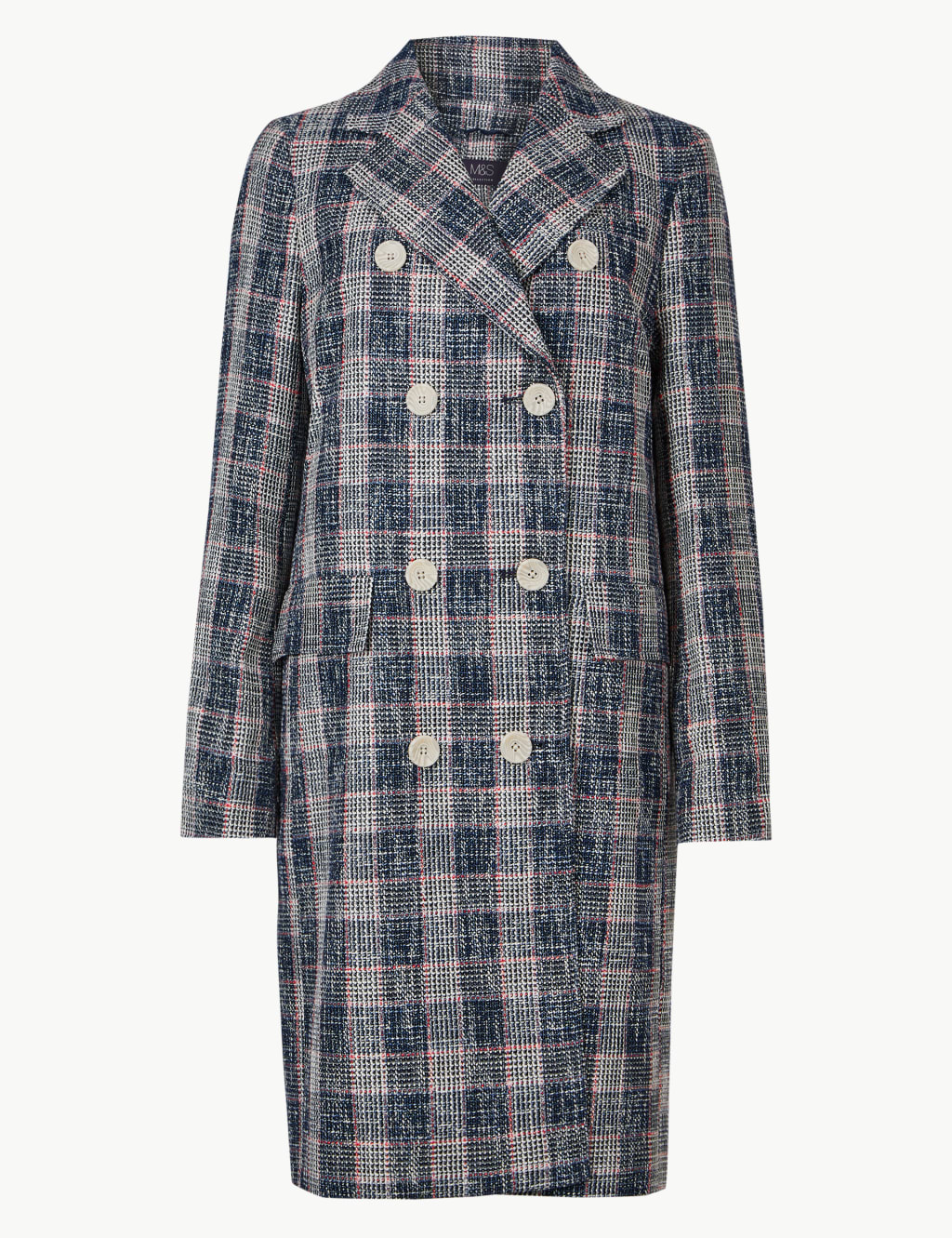 Checked Double Breasted Coat M S Collection M S