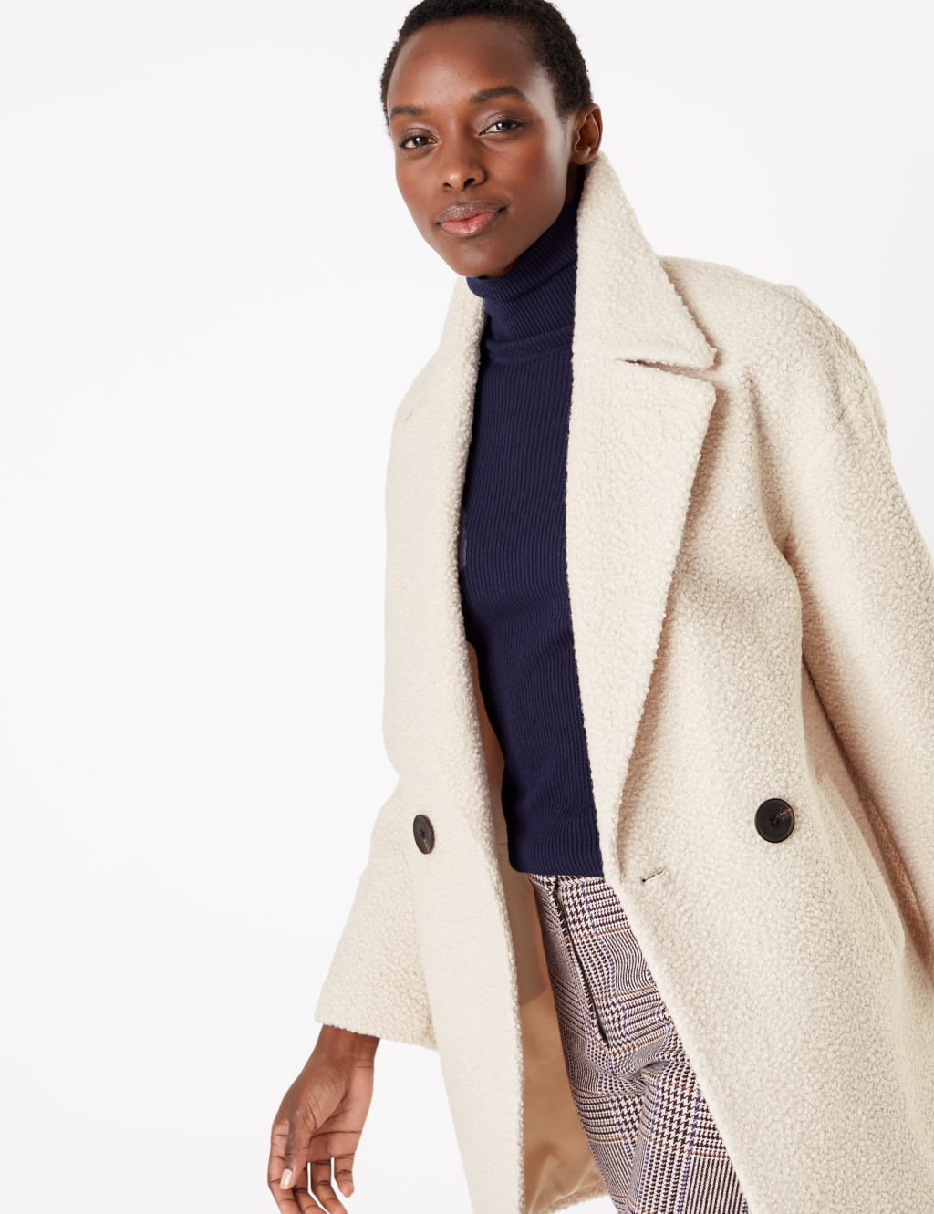 Boucle double breasted coat top