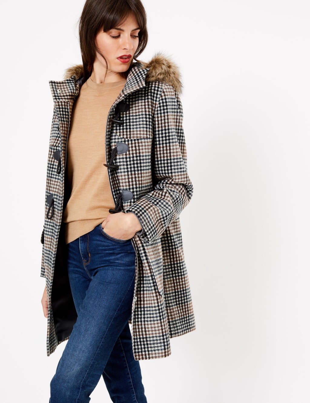 Checked duffle coat cheap