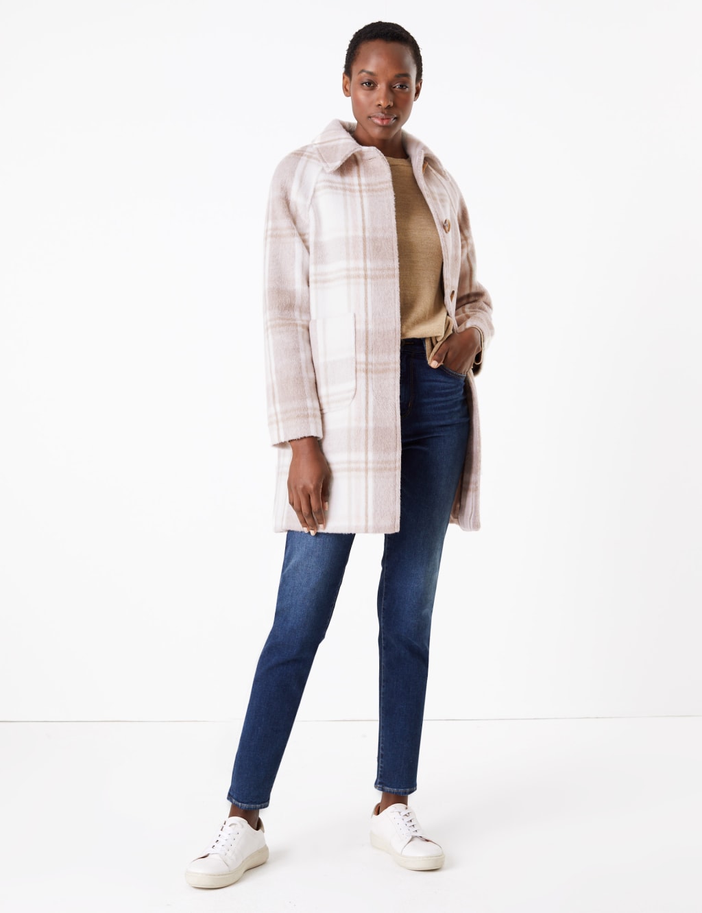Raglan Checked Car Coat M S Collection M S
