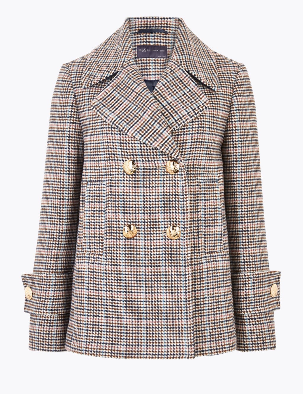 PETITE Checked Pea Coat with Wool M S Collection M S