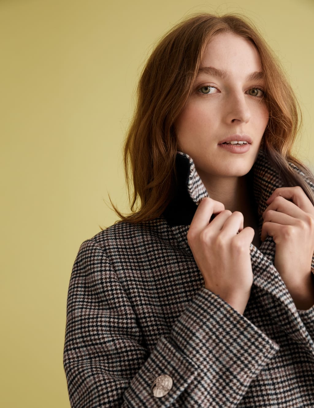 Checked Pea Coat with Wool M S Collection M S