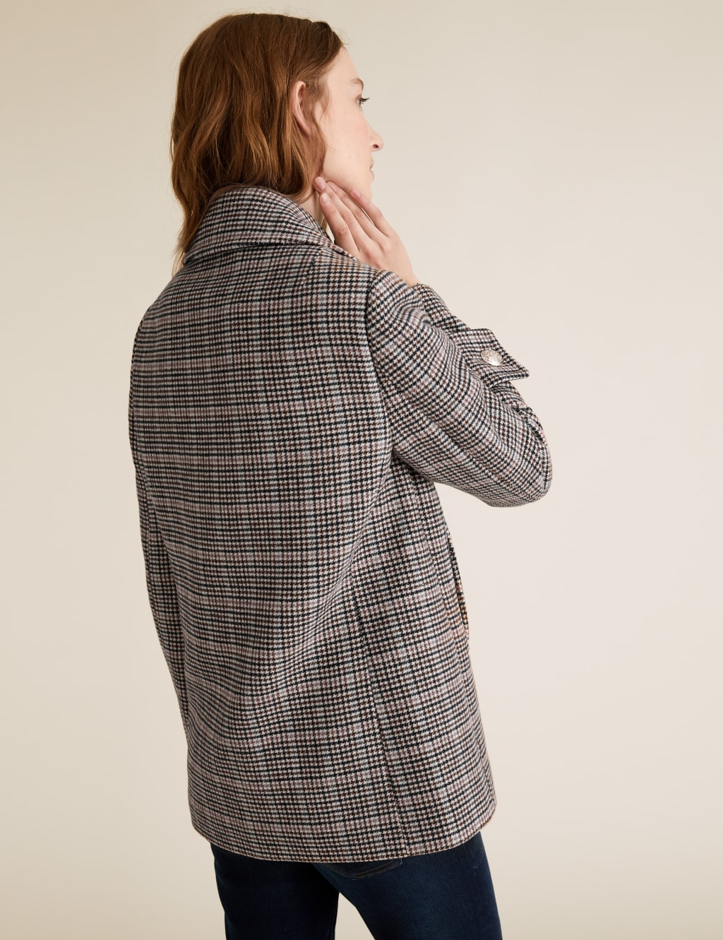Checked Pea Coat with Wool M S Collection M S