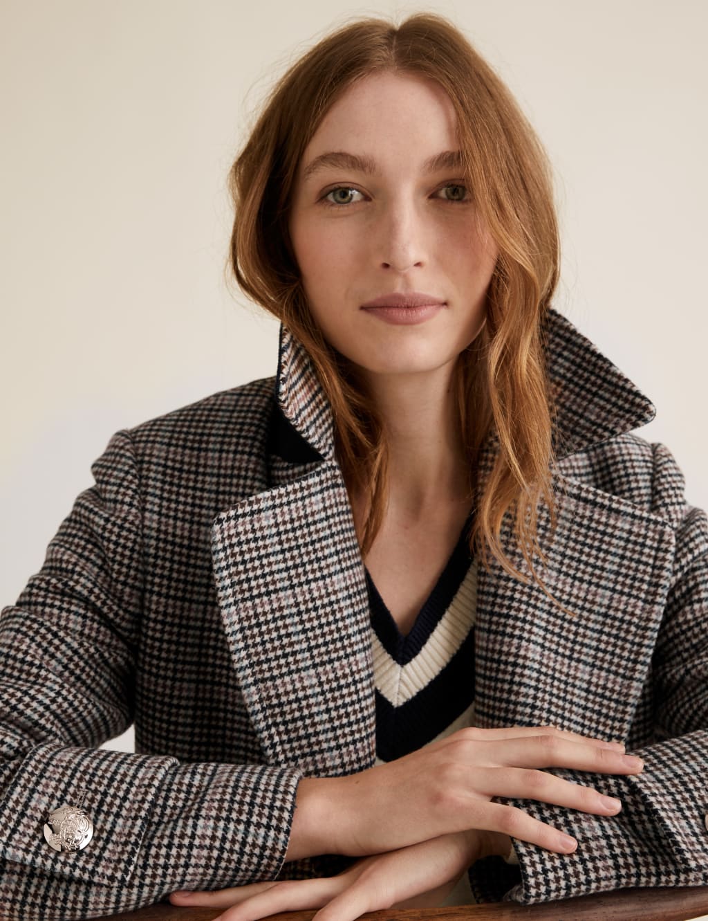 Checked Pea Coat with Wool M S Collection M S