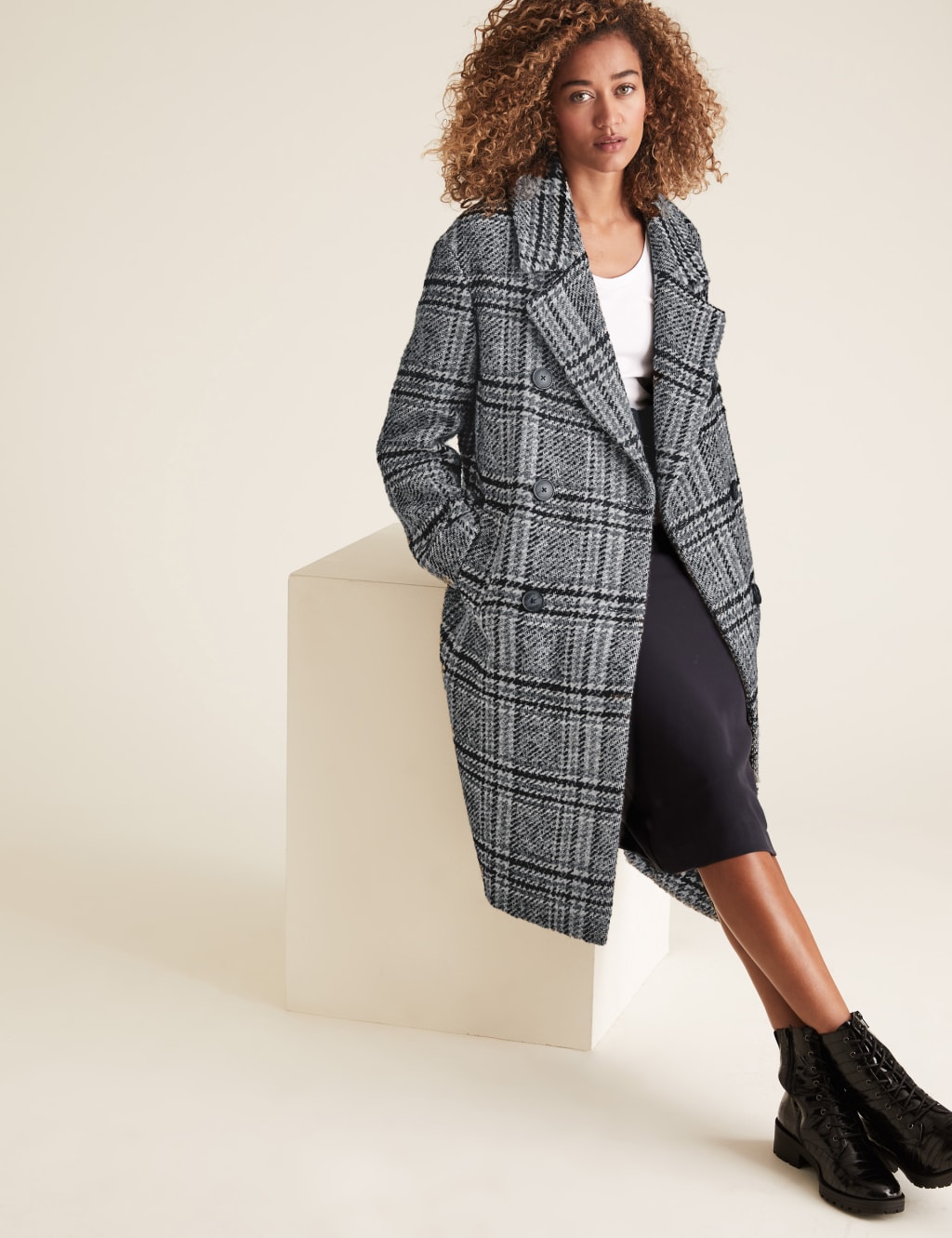 Checked double breasted coat top