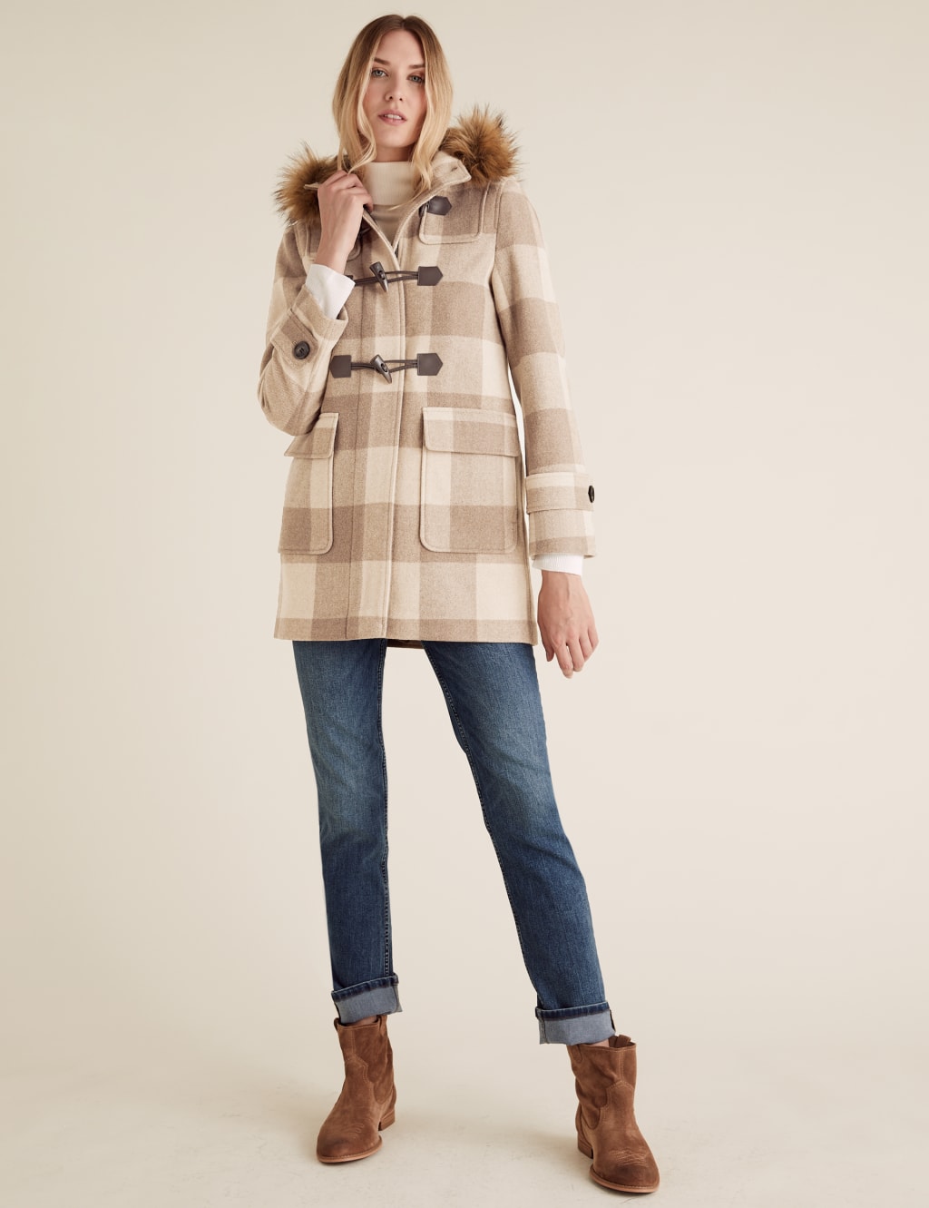 Checked Duffle Coat with Wool M S Collection M S