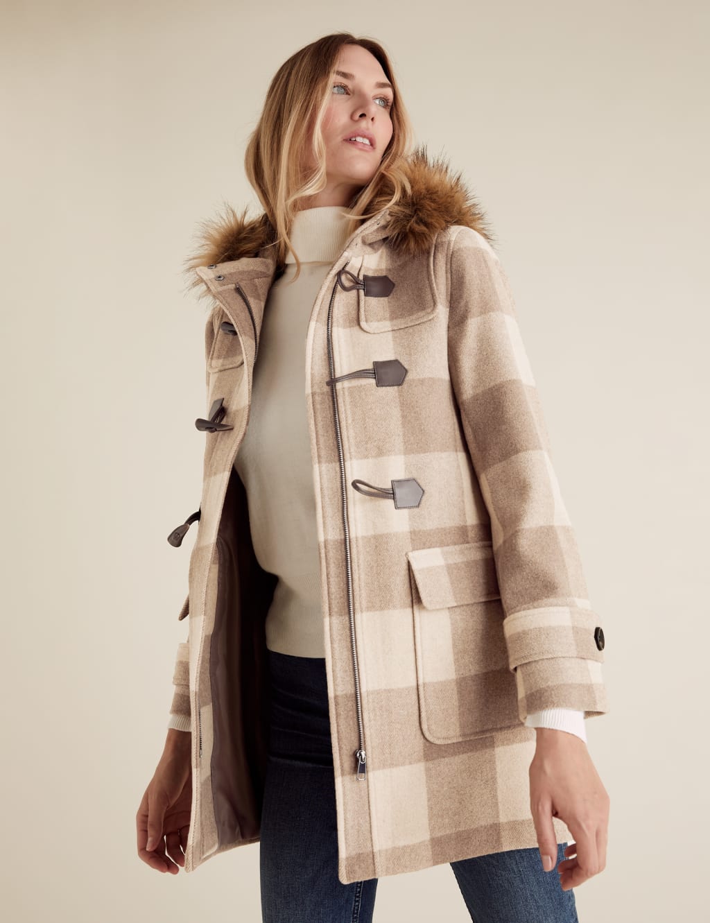 Checked Duffle Coat with Wool M S Collection M S