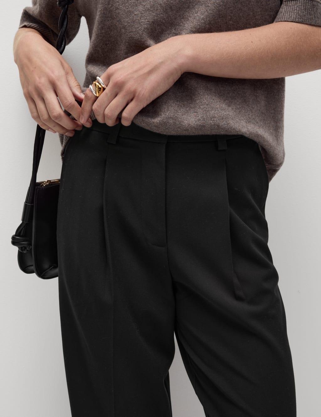 Pleat Front Tapered Ankle Grazer Trousers
