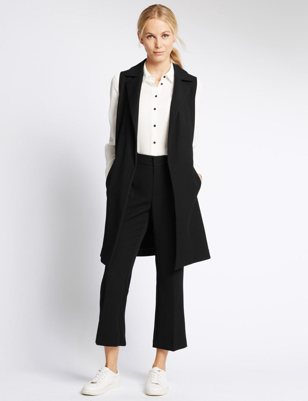 Sleeveless longline jacket shop