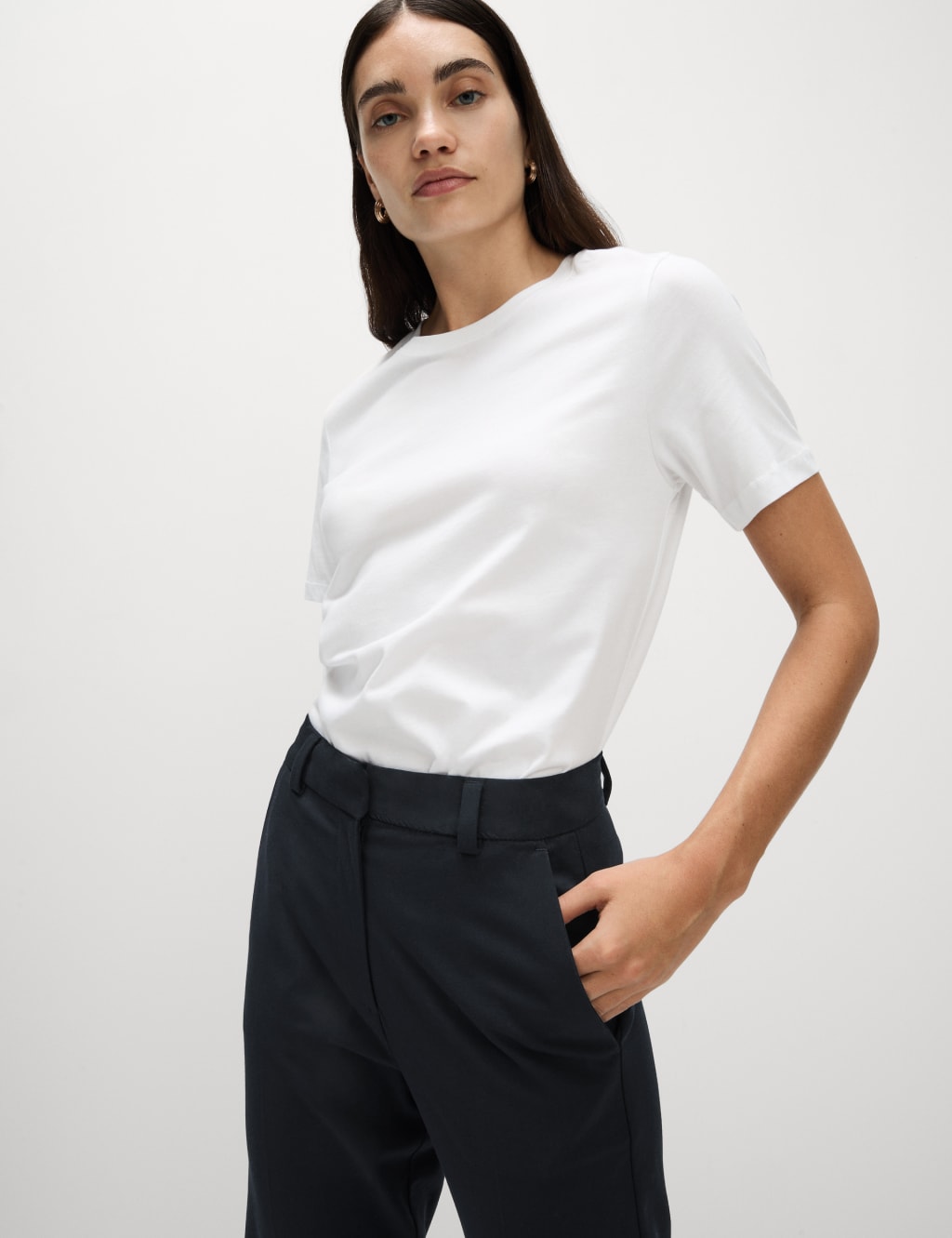 Woven Straight Leg Trousers with Stretch 3 of 5