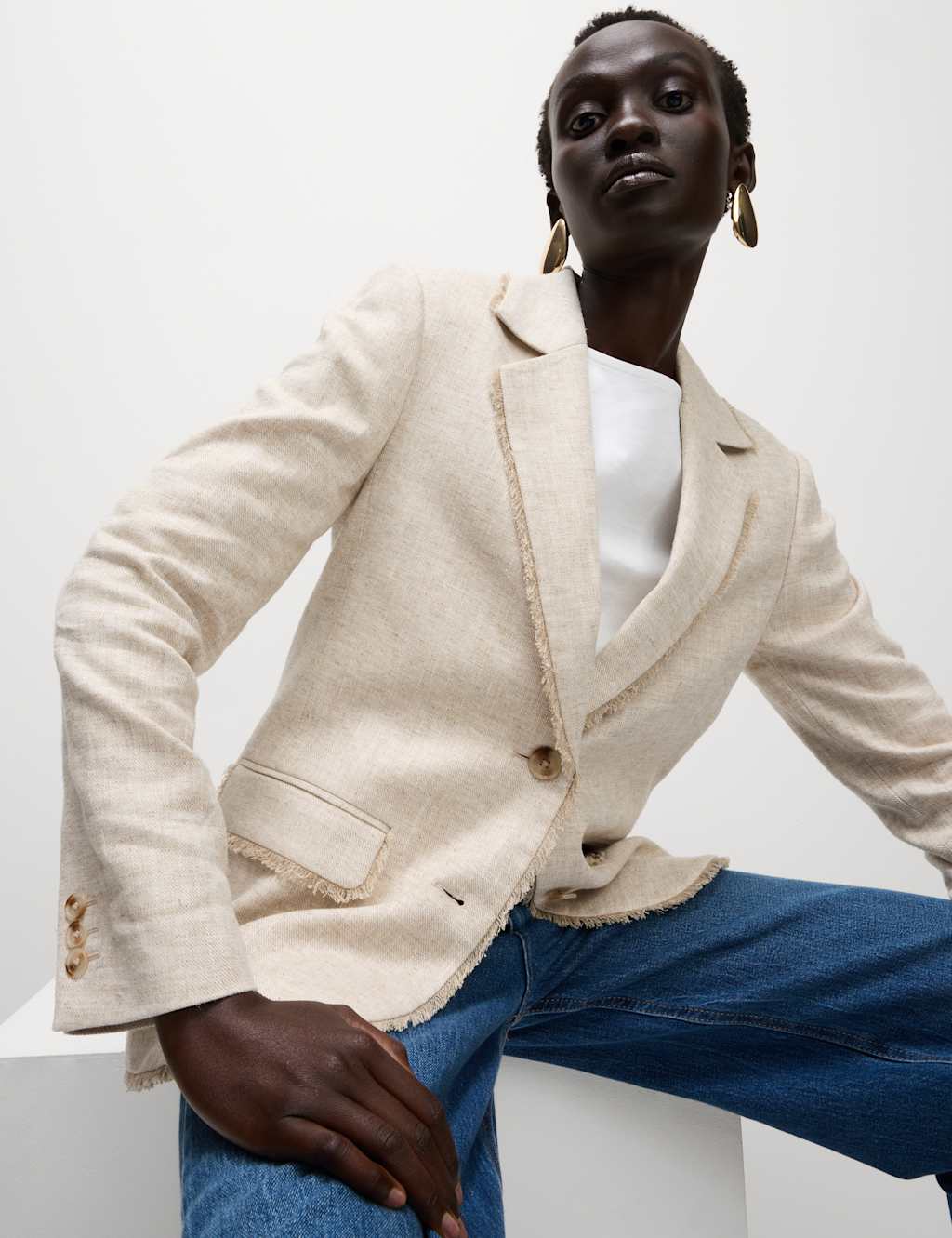 Linen Rich Melange Frayed Edge Blazer 5 of 5