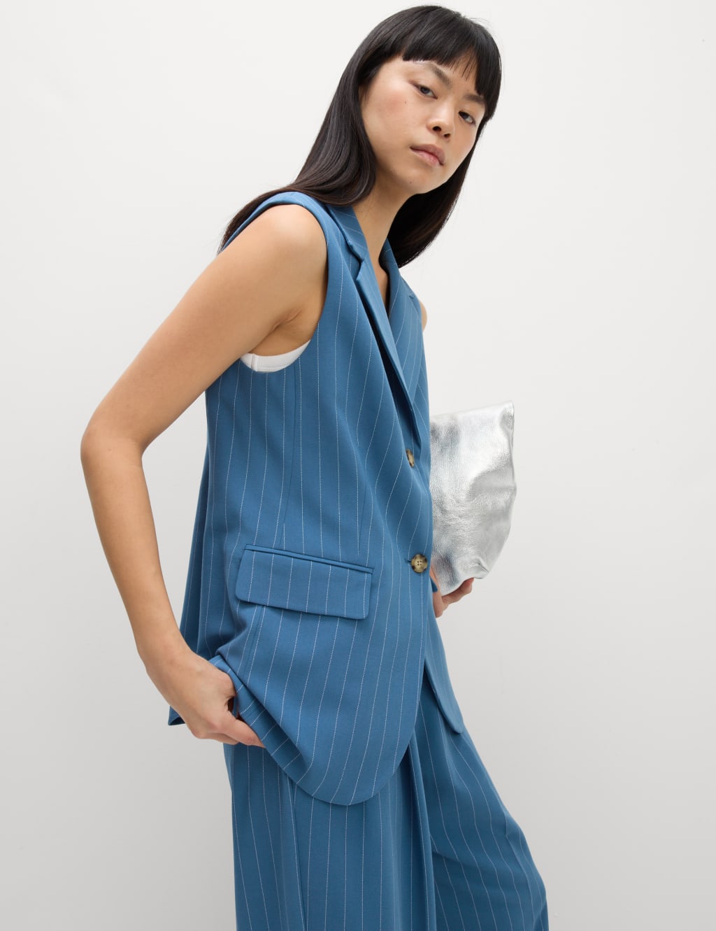 Pinstripe Pleat Front Wide Leg Trousers 4 of 4