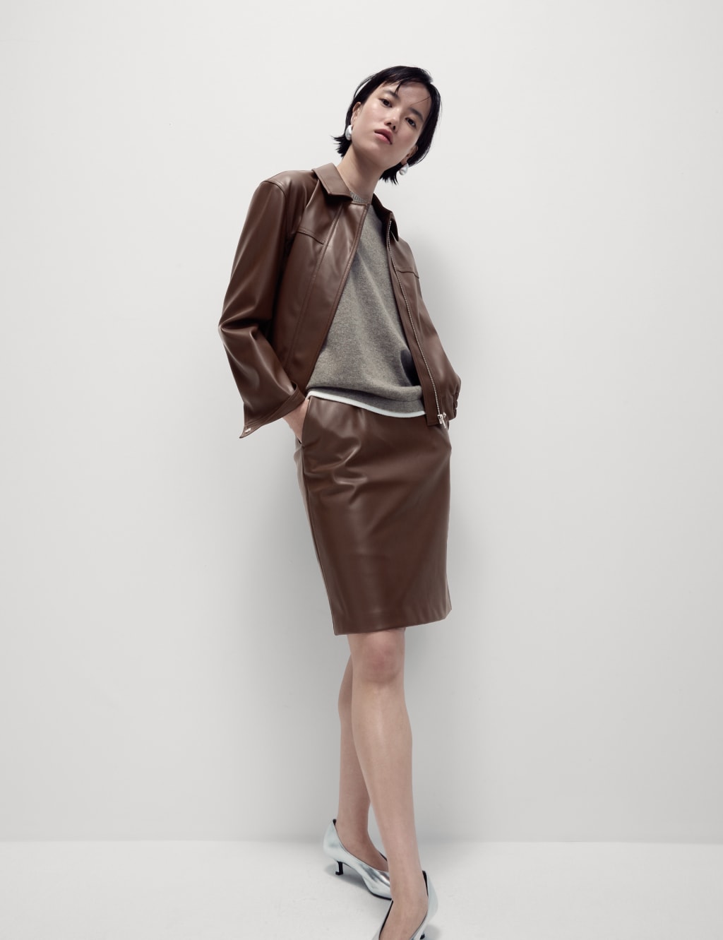 Leather Look Knee Length A Line Skirt M S Collection M S