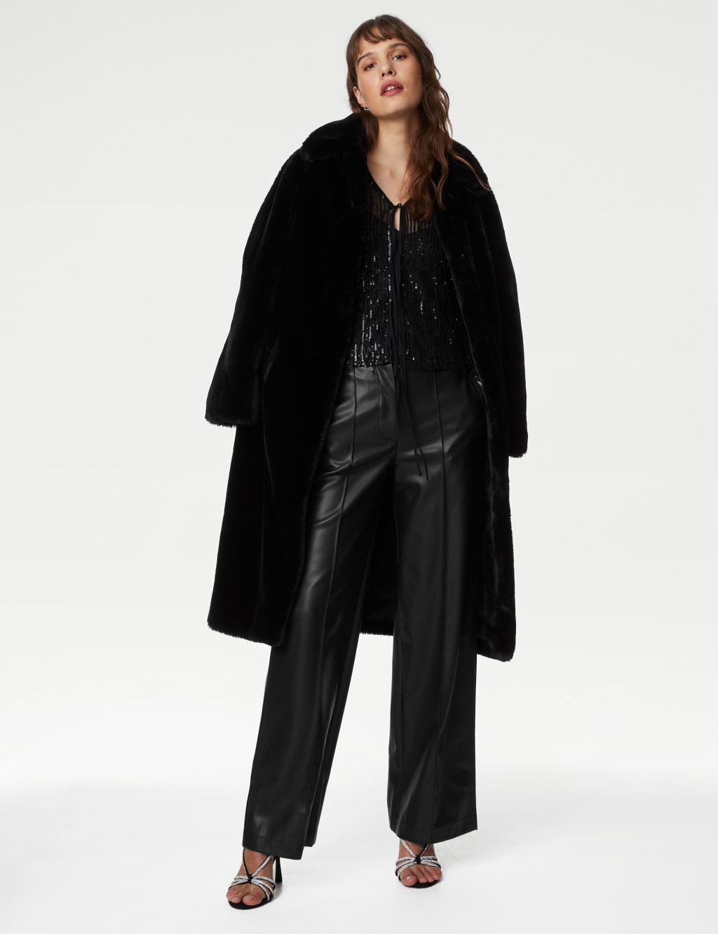 Leather Look Pintuck Wide Leg Trousers 1 of 5