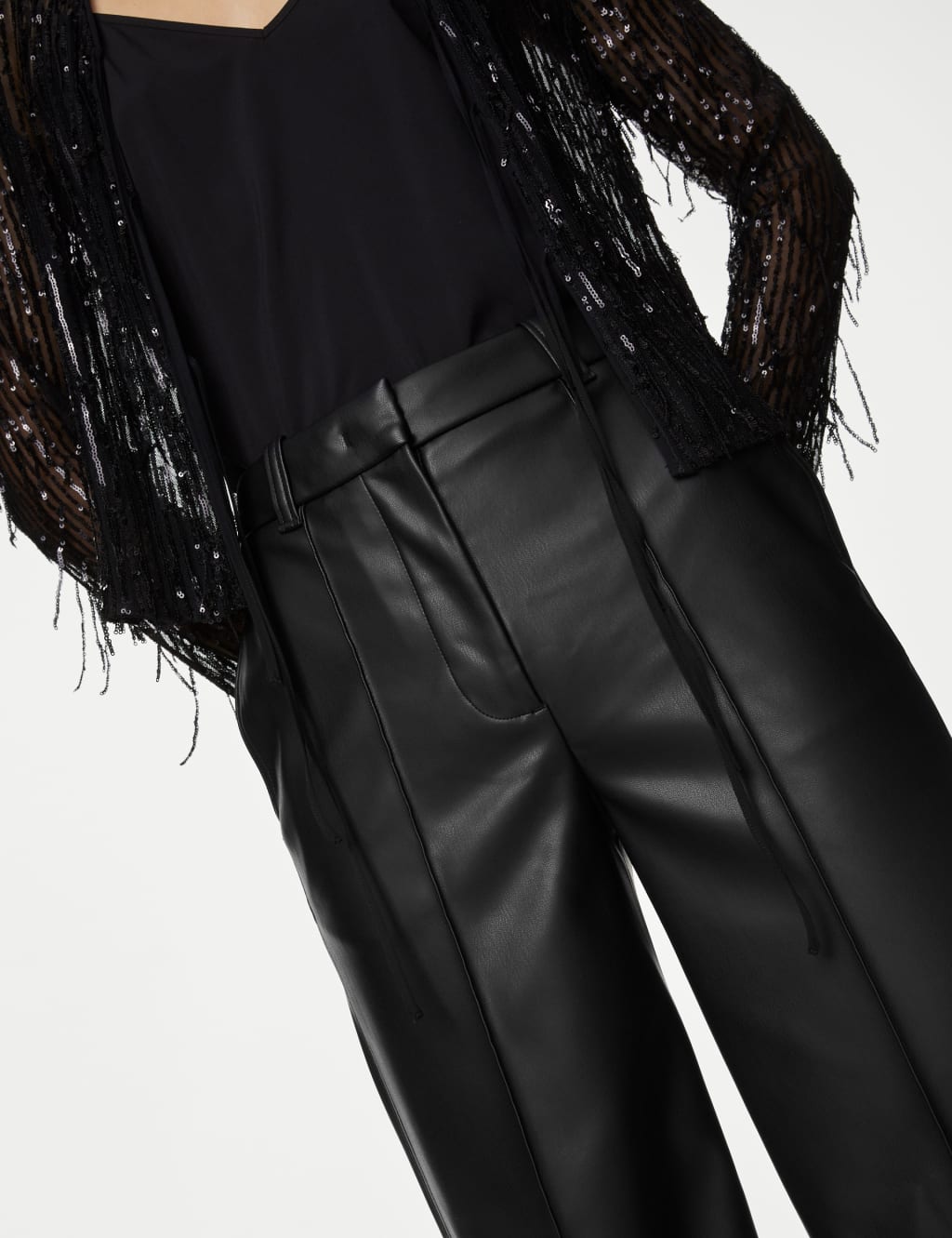 Leather Look Pintuck Wide Leg Trousers 3 of 5