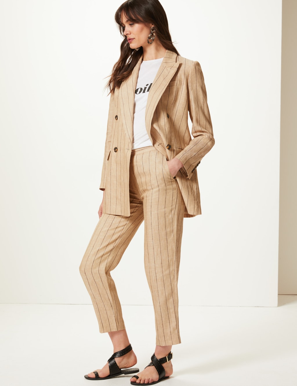Pure Linen Oversized Striped Blazer 4 of 6