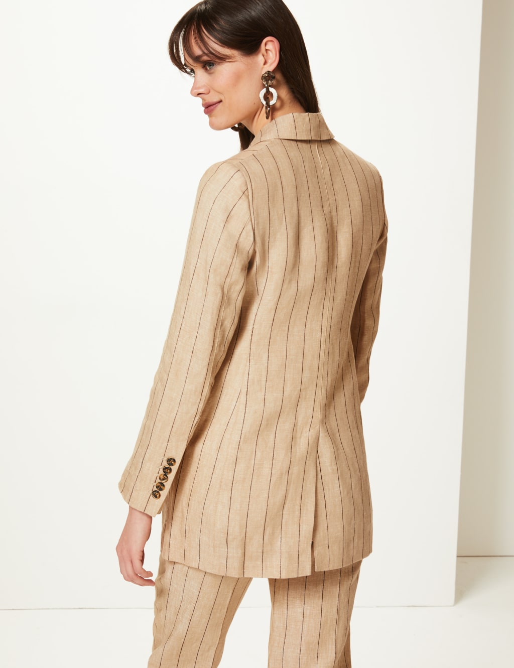 Pure Linen Oversized Striped Blazer M S Collection M S