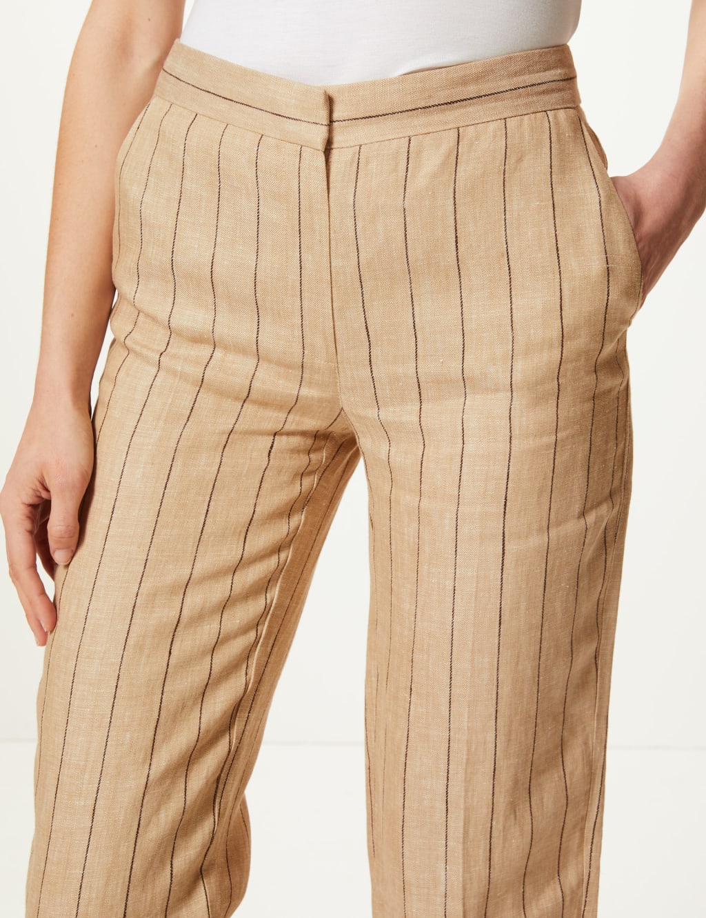 Pure Linen Striped Ankle Grazer Trousers 4 of 5