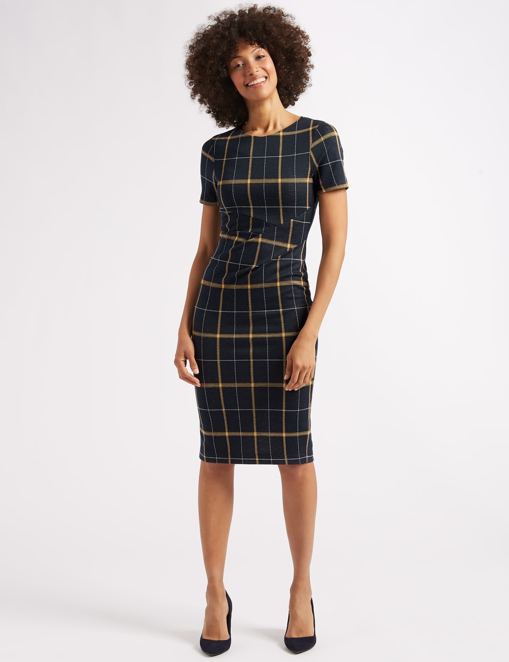 Checked Half Sleeve Pencil Dress M S Collection M S