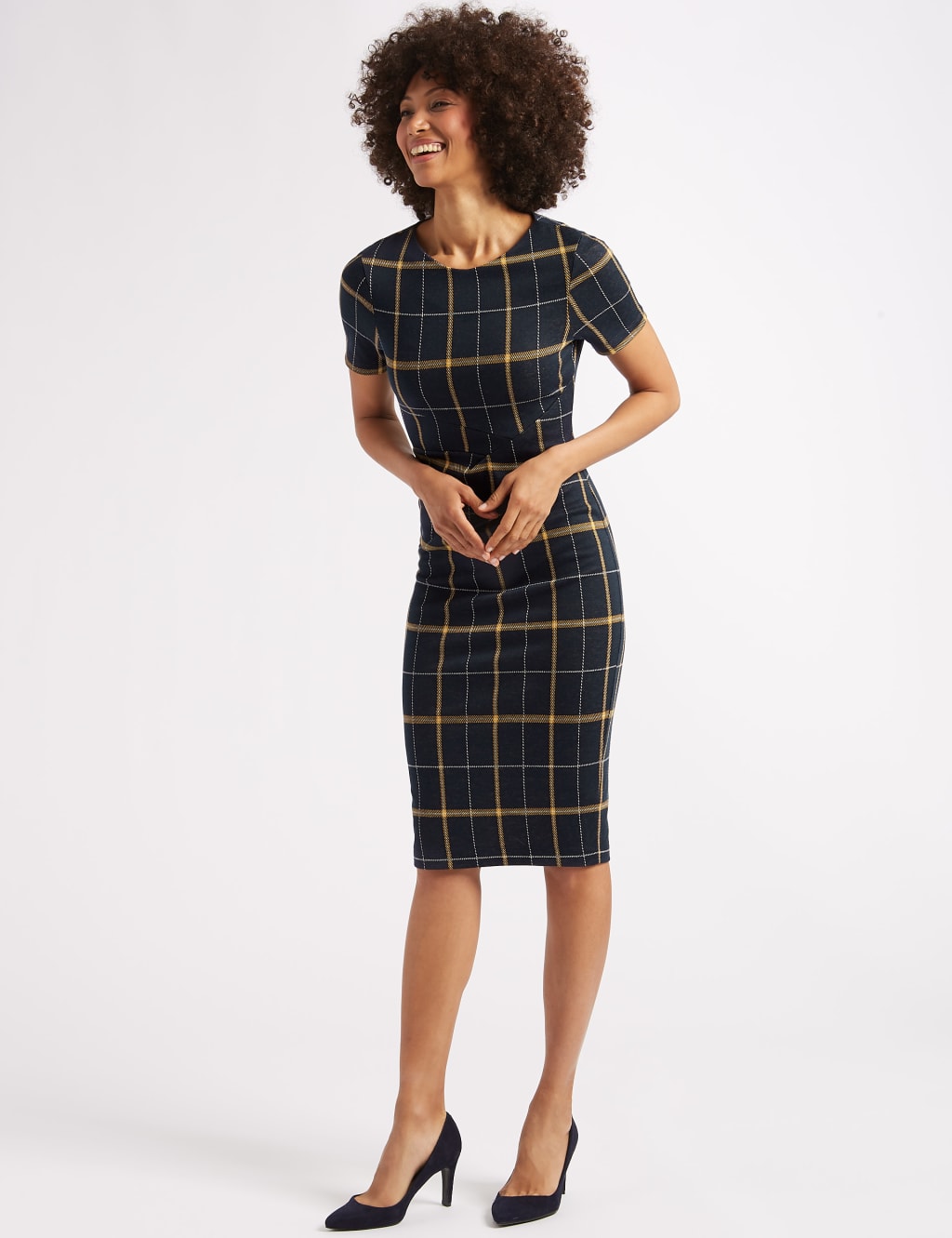 Checked Half Sleeve Pencil Dress M S Collection M S