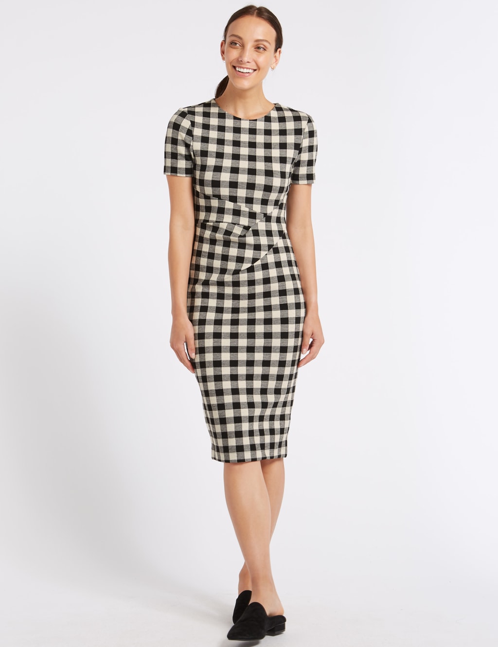 Checked Short Sleeve Pencil Dress M S Collection M S