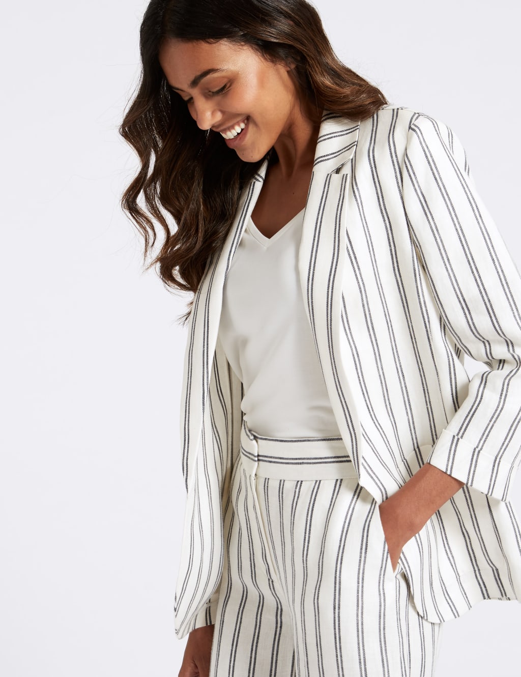 Linen stripe blazer top