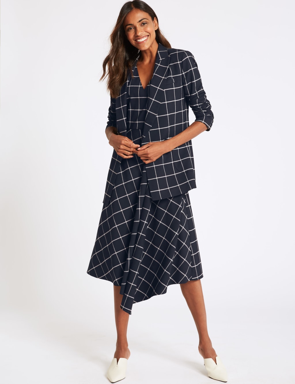 Checked Fit Flare Midi Dress M S Collection M S