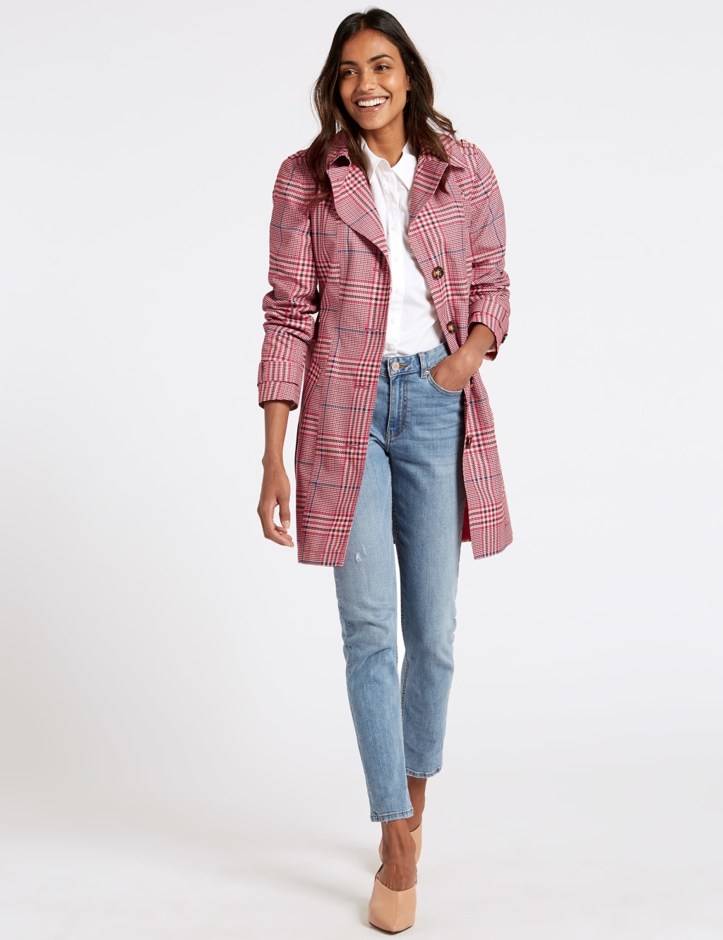 M&s checked coat clearance