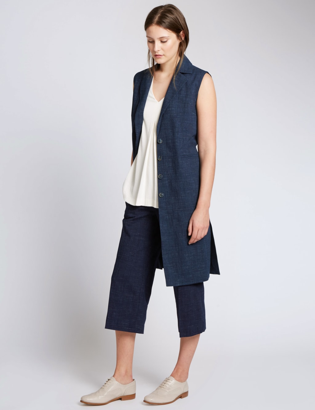 Cotton Rich Sleeveless Longline Jacket Best of British for M S Collection M S