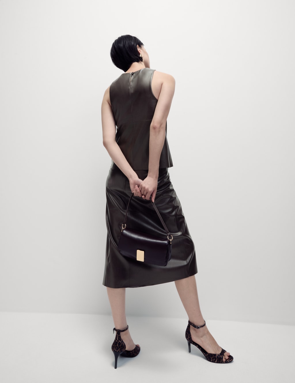 Marks and spencer black leather skirt top