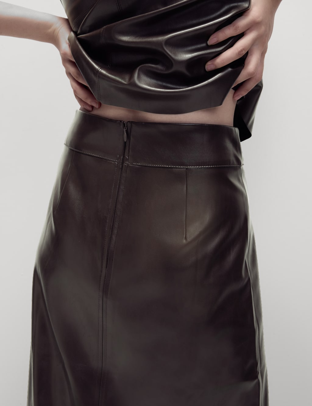 Leather Look Midi A Line Skirt