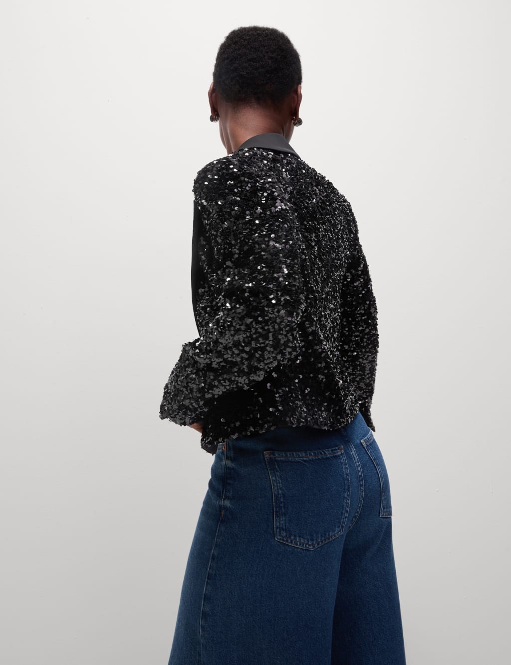 Sequin Cropped Blazer M S Collection M S
