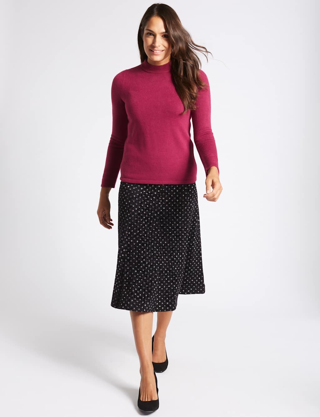 Spotted Flock A-Line Midi Skirt 1 of 5