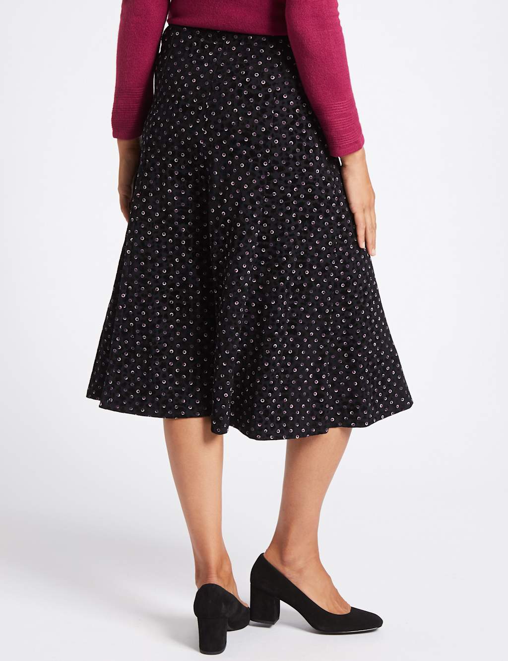 Spotted Flock A-Line Midi Skirt 4 of 5