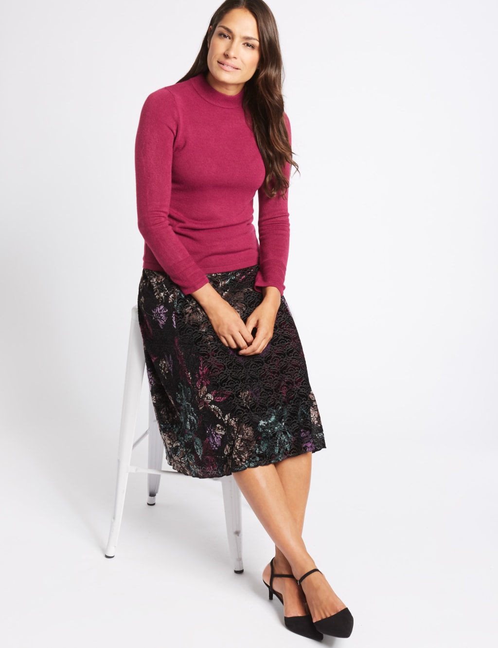 Floral Print Devore A-Line Midi Skirt 3 of 5
