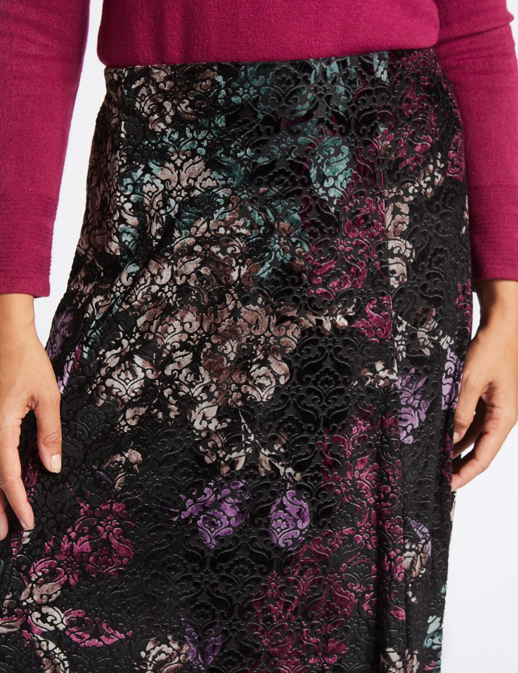 Floral Print Devore A-Line Midi Skirt 5 of 5