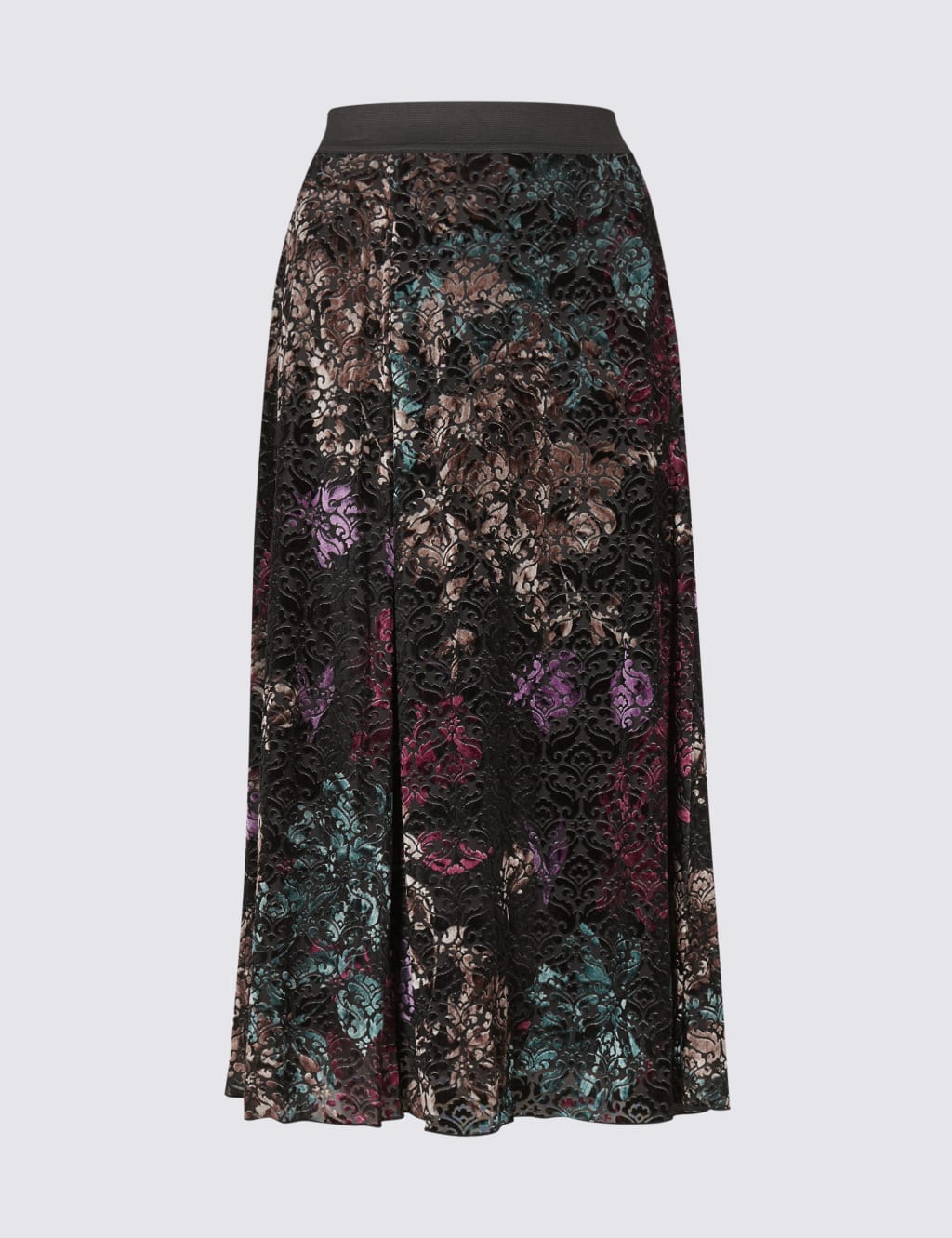 Floral Print Devore A-Line Midi Skirt 2 of 5